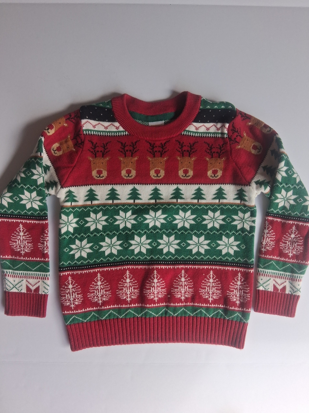 Kids 4T Gymboee Red & Green Reindeer Tree Snowflake 100% Cotton Holiday Sweater